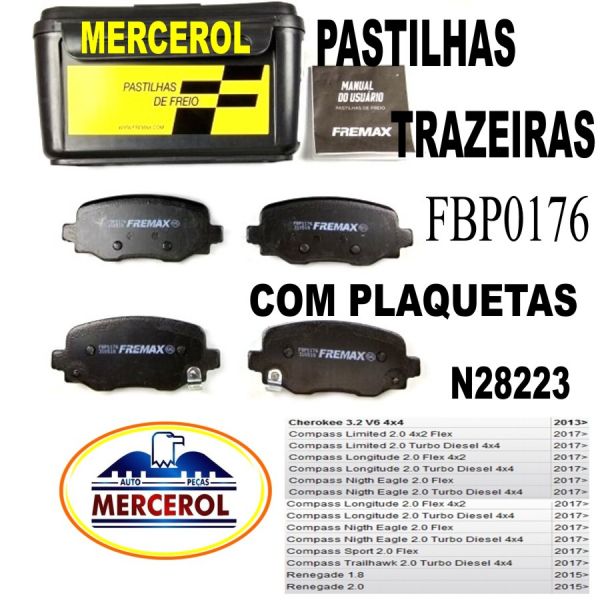 PASTILHA  FREIO TRAZEIRA RENEGADE CHEROKE 3.2 COMPASS